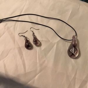 Glass pendant with matching earrings